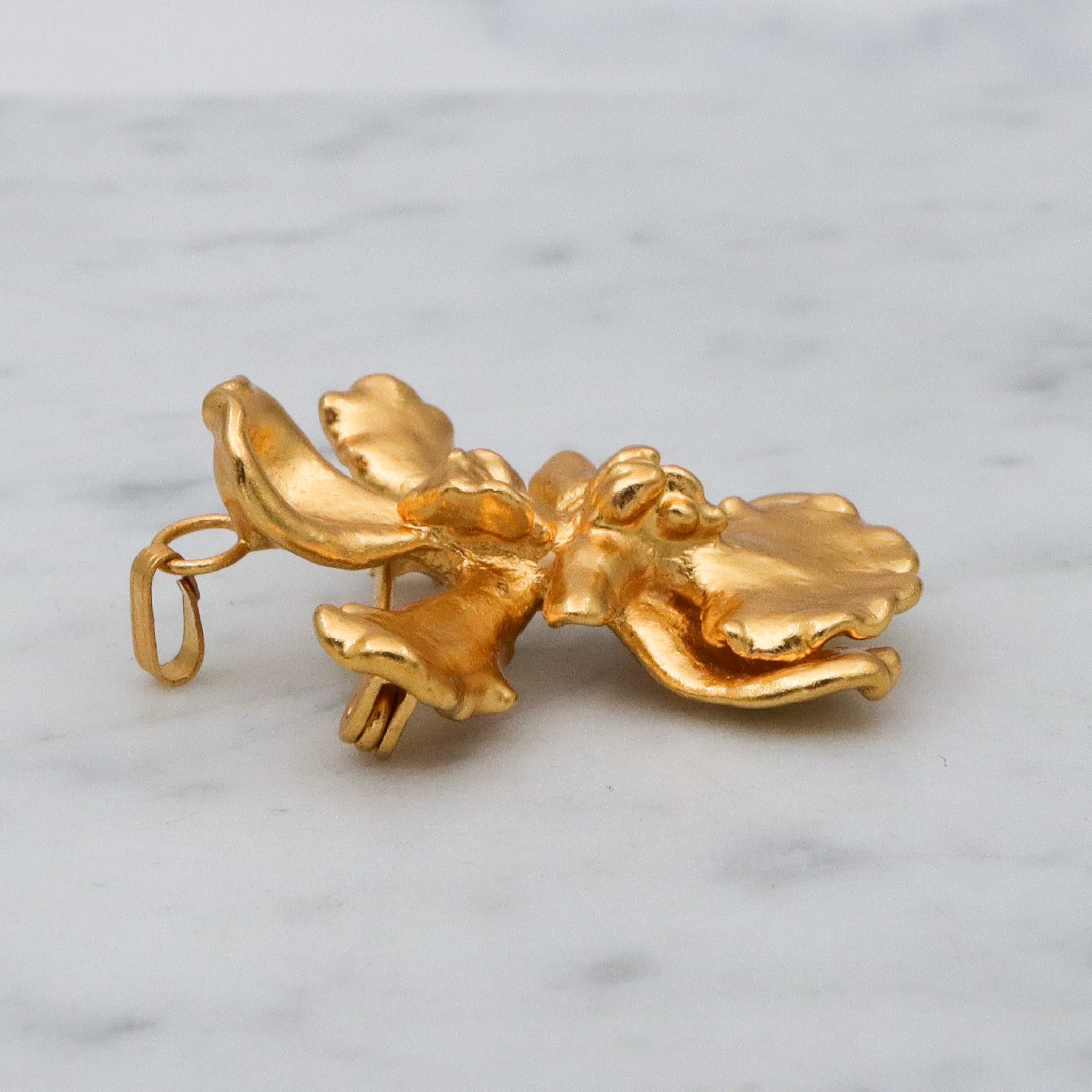 Vintage 22k gold dipped orchid flower brooch / pendant